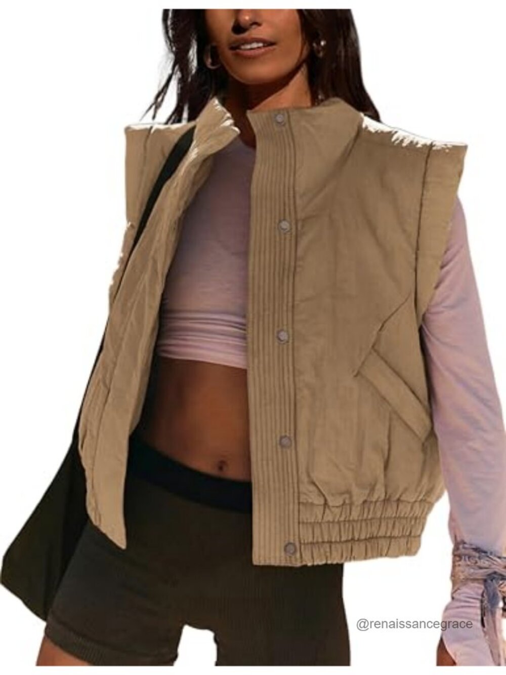 Women's Cropped Quilted Puffer Vest Button Down Sleeveless Padded Gilet